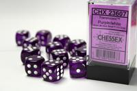 Chessex Doorschijnend Paars/wit D6 16mm Dobbelsteenset (12 stuks)