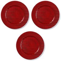 3x Kaarsenborden/plateaus rood gevlochten 33 cm rond