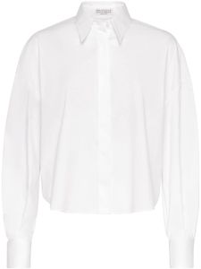 Brunello Cucinelli chemise en coton mélangé à col officier - Blanc