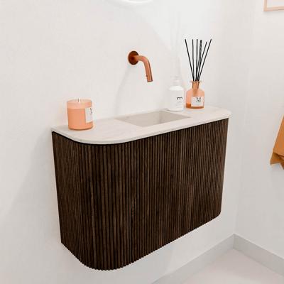 Toiletmeubel Mondiaz Joya Dlux | 63.2 cm | Meubelkleur Walnut | Faye wastafel Meli Wasbak Midden | Zonder kraangat(en)