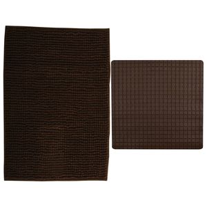 MSV Douche anti-slip mat en droogloop mat - Sevilla badkamer set - rubber/microvezel - bruin - Badmatjes
