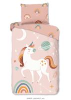 Good Morning Dekbedovertrek "eenhoorn, planeten en regenboog" - Roze - (140x200 cm) - Katoen Flanel