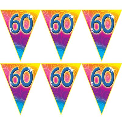 Verjaardag leeftijd vlaggenlijn - 2x stuks - 60 jaar - 5 meter - kunststof - jubileum