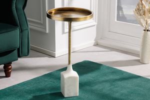 Design bijzettafel TRAYFUL 60cm antiek goud wit marmeren voet handgemaakt rond - 42721