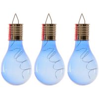 3x Buiten LED blauwe lampbolletjes solar verlichting 14 cm