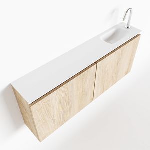Toiletmeubel Mondiaz Ture | 120 cm | Meubelkleur Washed oak | Eden wastafel Talc Rechts | 1 kraangat
