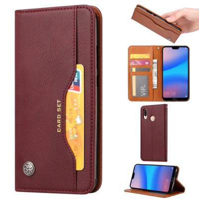 Knead huidtextuur horizontale Flip lederen case voor Huawei genieten van 9 plus/Y9 2019 met foto frame & houder & kaartsleuven & portemonnee (wijn ro