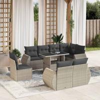 9-delige Loungeset met kussens poly rattan lichtgrijs