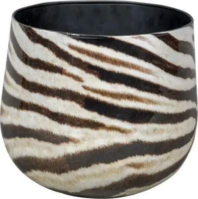 Bloempot Zebra rond metaal 32x28cm