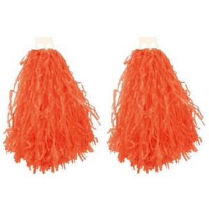 4x Stuks cheerball/pompom oranje met ringgreep 28 cm