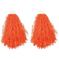 4x Stuks cheerball/pompom oranje met ringgreep 28 cm