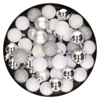 Set van 40x stuks kunststof kerstballen mix zilver en wit 3 cm   -