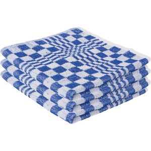 12x Handdoek voor in de keuken blauw met blokmotief 50 x 50 cm