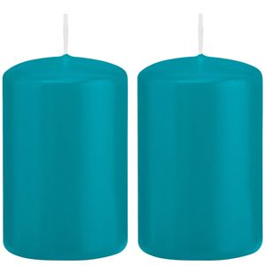 2x Kaarsen turquoise blauw 5 x 8 cm 18 branduren sfeerkaarsen - Stompkaarsen