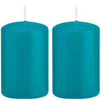 2x Kaarsen turquoise blauw 5 x 8 cm 18 branduren sfeerkaarsen - Stompkaarsen - thumbnail