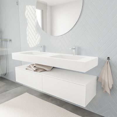 Mondiaz Alan badmeubel 150 cm talc 2 lades vrijhangend wastafel dubbel 2 kraangaten wit