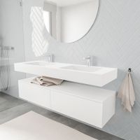 Mondiaz Alan badmeubel 150 cm talc 2 lades vrijhangend wastafel dubbel 2 kraangaten wit