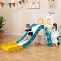 6-in-1 Kinderglijbaan met Basketbalring & Telescoop Kinderglijbaan set Groen