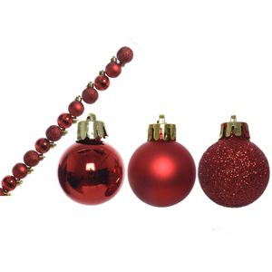 14x stuks mini kunststof kerstballen rood 3 cm glans/mat/glitter