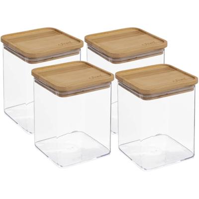 5Five - 4x stuks - Keuken opslag voorraadpot - Berlino - kunststof/bamboe - 1000 ml - voedsel 5Five - 4x stuks - Keuken opslag voorraadpot - Berlino - kunststof/bamboe - 1000 ml - voedsel