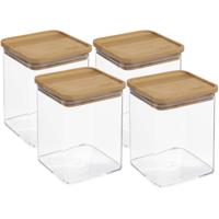 5Five - 4x stuks - Keuken opslag voorraadpot - Berlino - kunststof/bamboe - 1000 ml - voedsel