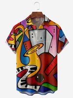 Guitar Instrument Chest Pocket Short Sleeve Casual Shirt - thumbnail