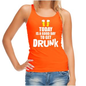 Oranje good day to get drunk bier tanktop / mouwloos Koningsdag t-shirt voor dames XL  -