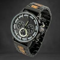 TimberWood BlackSavanna™ - Herenhorloge in Zwart Metaal & Zebrano Hout