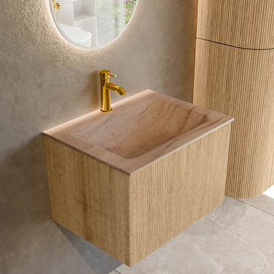 Badmeubel Mondiaz Kurve-Dlux | 60 cm | Meubelkleur Oak | Wastafelkleur Saba | Solid surface | Wasbak midden spoelbak | 1 kraangat