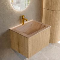 Badmeubel Mondiaz Kurve-Dlux | 60 cm | Meubelkleur Oak | Wastafelkleur Saba | Solid surface | Wasbak midden spoelbak | 1 kraangat
