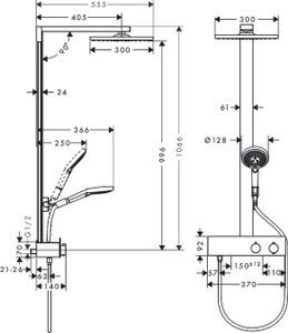 Hansgrohe Raindance E Square E300 1jet showerpipe:m. ShowerTablet 350 opbouw douchekraan thermostaat m. Raindance E300 1 jet hoofddouche chroom 27361000