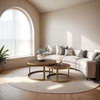 Salontafelset 'Saar' rond 80 en 60cm, kleur goud / lederlook bruin