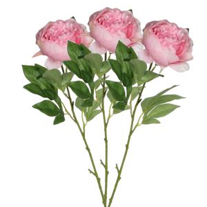 Kunstbloem pioenroos - 3x - roze - 76 cm - polyester - decoratie bloemen