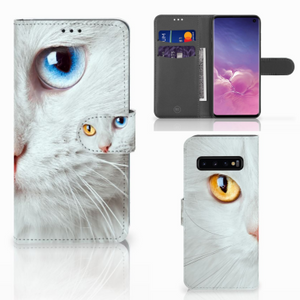 Samsung Galaxy S10 Telefoonhoesje met Pasjes Witte Kat