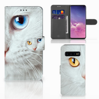 Samsung Galaxy S10 Telefoonhoesje met Pasjes Witte Kat - thumbnail