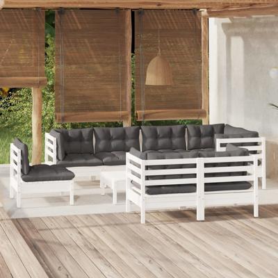 9-delige Loungeset met kussens massief grenenhout wit
