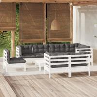 9-delige Loungeset met kussens massief grenenhout wit