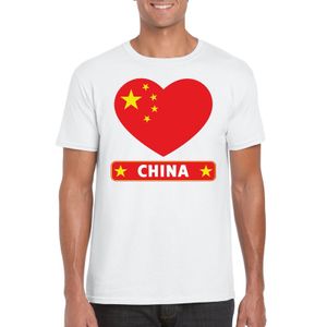 China hart vlag t-shirt wit heren