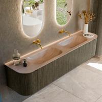 Badmeubel Mondiaz Kurve-Dlux | 200 cm | Meubelkleur Shadow | Wastafelkleur Saba | Solid surface | Wasbak beide zijden spoelbak | Zonder kraangat(en)