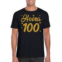 Hoera 100 jaar verjaardag cadeau t-shirt goud glitter op zwart heren Hoera 100 jaar verjaardag cadeau t-shirt goud glitter op zwart heren