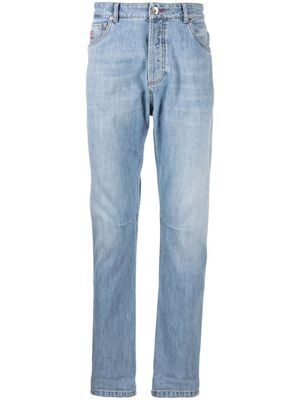 Brunello Cucinelli jean cigarette à taille mi-haute - Bleu