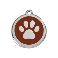 Paw Print Brown roestvrijstalen hondenpenning medium/gemiddeld dia. 3 cm - RedDingo