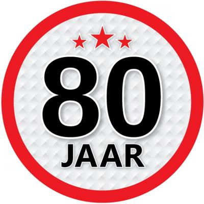 80 jaar leeftijd sticker - rond - Dia 15 cm - 80 jaar verjaardag - jubileum - leeftijd versiering