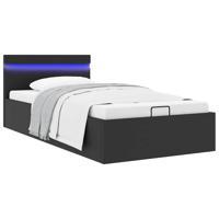 Bedframe met opslag hydraulisch LED kunstleer zwart 90x200 cm