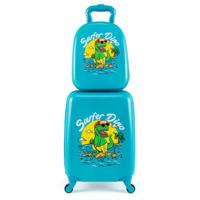 2-delige Kinderkoffer Set Kinderbagage met Wielen 16" Handbagage & 13" Harde Rugzak Dinosaurus Blauw