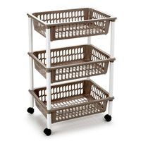 Opberg trolley/roltafel/organizer met 3 manden 40 x 30 x 61,5 cm wit/taupe - Opberg trolley - thumbnail