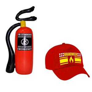 Brandweerman verkleed set - 2 delig - voor kinderen - baseballcap - brandblusser 50 cm