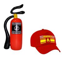 Brandweerman verkleed set - 2 delig - voor kinderen - baseballcap - brandblusser 50 cm