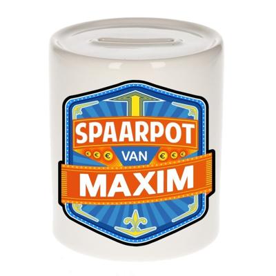 Kinder spaarpot met naam - Maxim - keramiek - met dop - wit - Sparen - Spaargeld van Maxim