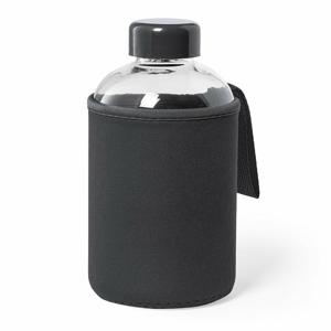 Glazen waterfles/drinkfles softshell bescherm hoes - zwart - 600 ml - Sportfles - Bidon